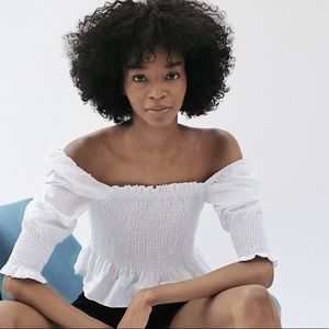 Zara White Square Neck Puff Sleeve Blouse XS